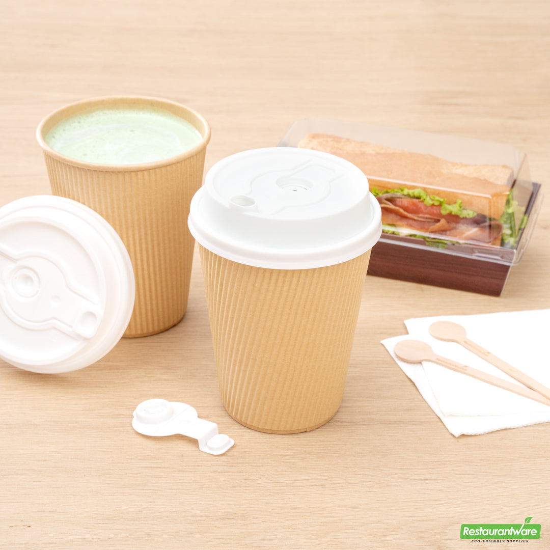 Wholesale Restaurantware Restpresso White Plastic 2-in-1 Straw or Sippy Coffee Cup Lid - with Detachable Double Plug, Fits 8, 12, 16 and 20 oz- Bulk