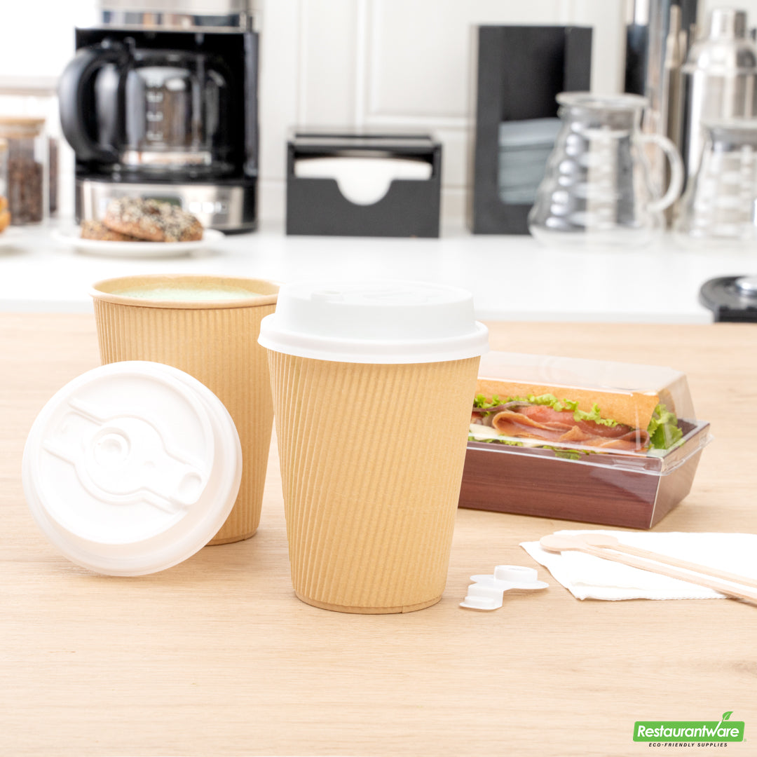 Wholesale Restaurantware Restpresso White Plastic 2-in-1 Straw or Sippy Coffee Cup Lid - with Detachable Double Plug, Fits 8, 12, 16 and 20 oz- Bulk