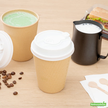 Wholesale Restaurantware Restpresso White Plastic 2-in-1 Straw or Sippy Coffee Cup Lid - with Detachable Double Plug, Fits 8, 12, 16 and 20 oz- Bulk