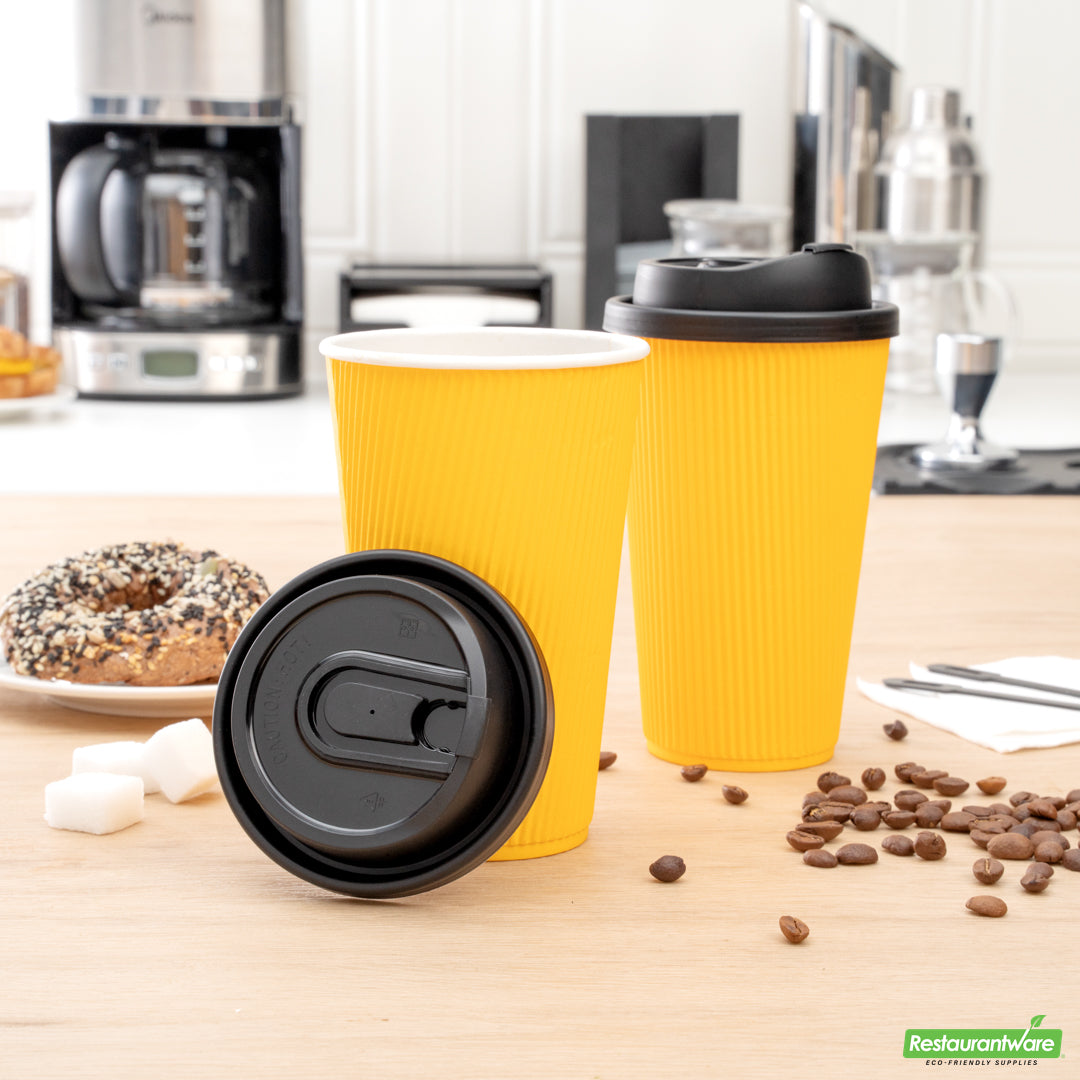Wholesale Restaurantware Restpresso Black Plastic Coffee Cup Lid - with Detachable Plug, Fits 8, 12, 16 and 20 Oz- Bulk