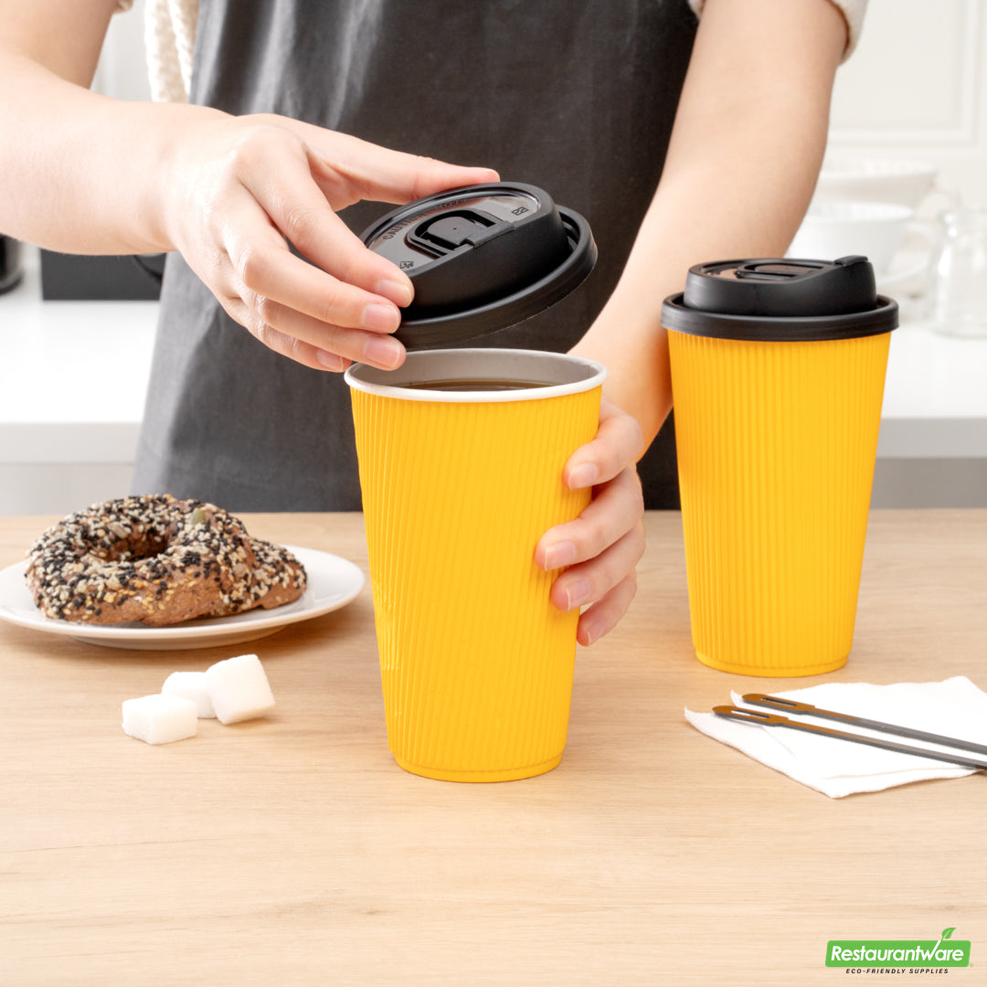 Wholesale Restaurantware Restpresso Black Plastic Coffee Cup Lid - with Detachable Plug, Fits 8, 12, 16 and 20 Oz- Bulk