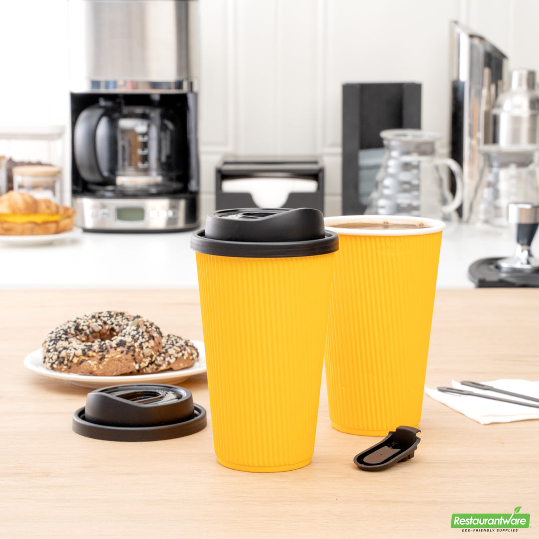 Wholesale Restaurantware Restpresso Black Plastic Coffee Cup Lid - with Detachable Plug, Fits 8, 12, 16 and 20 Oz- Bulk