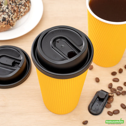 Wholesale Restaurantware Restpresso Black Plastic Coffee Cup Lid - with Detachable Plug, Fits 8, 12, 16 and 20 Oz- Bulk