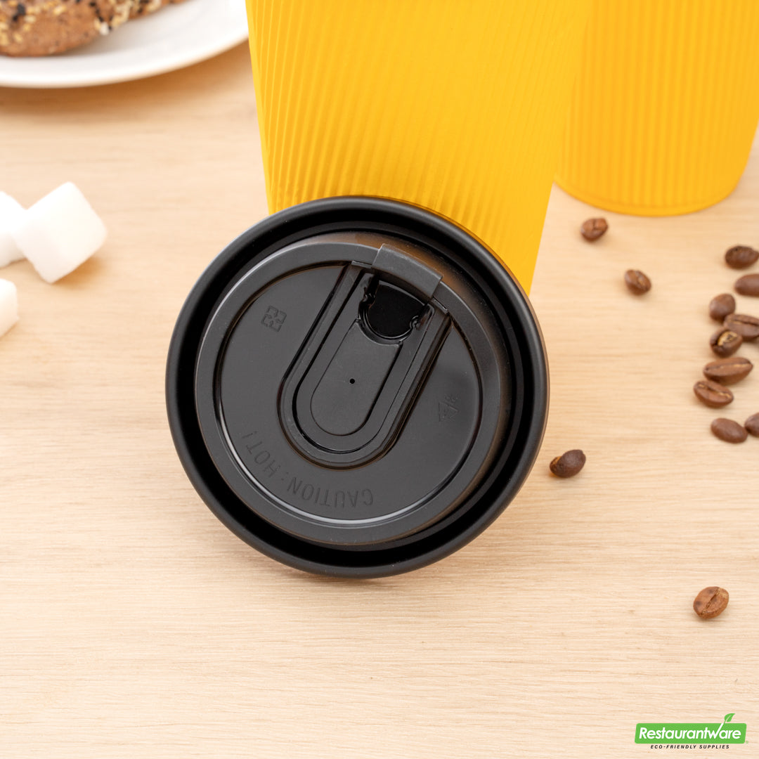 Wholesale Restaurantware Restpresso Black Plastic Coffee Cup Lid - with Detachable Plug, Fits 8, 12, 16 and 20 Oz- Bulk