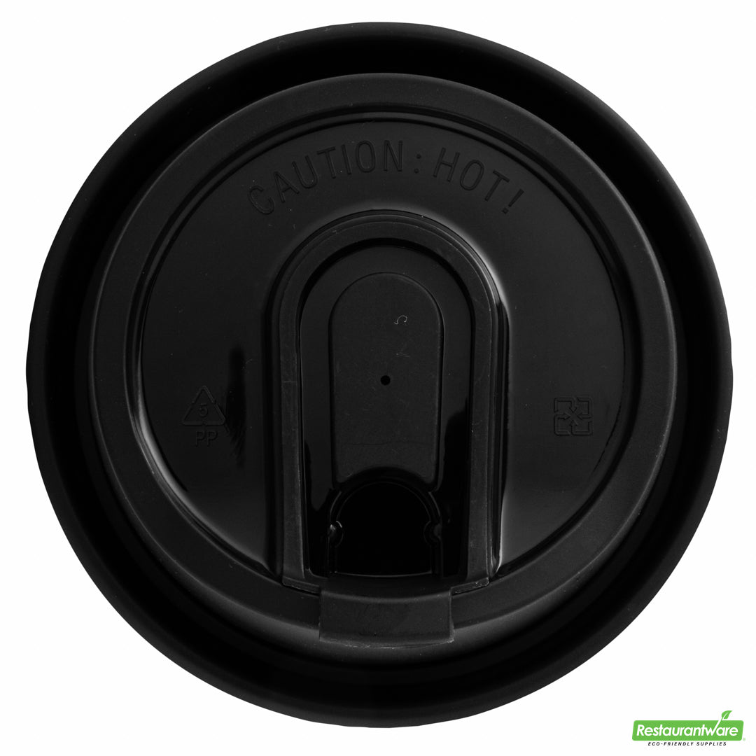Wholesale Restaurantware Restpresso Black Plastic Coffee Cup Lid - with Detachable Plug, Fits 8, 12, 16 and 20 Oz- Bulk