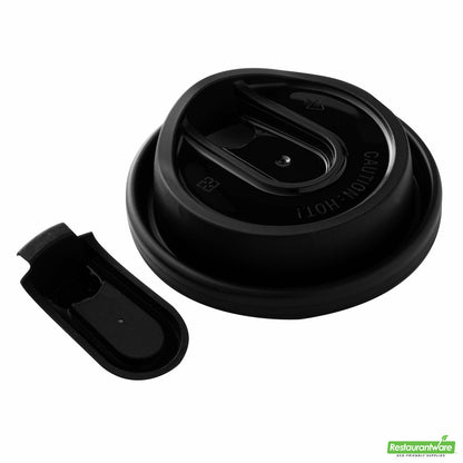 Wholesale Restaurantware Restpresso Black Plastic Coffee Cup Lid - with Detachable Plug, Fits 8, 12, 16 and 20 Oz- Bulk