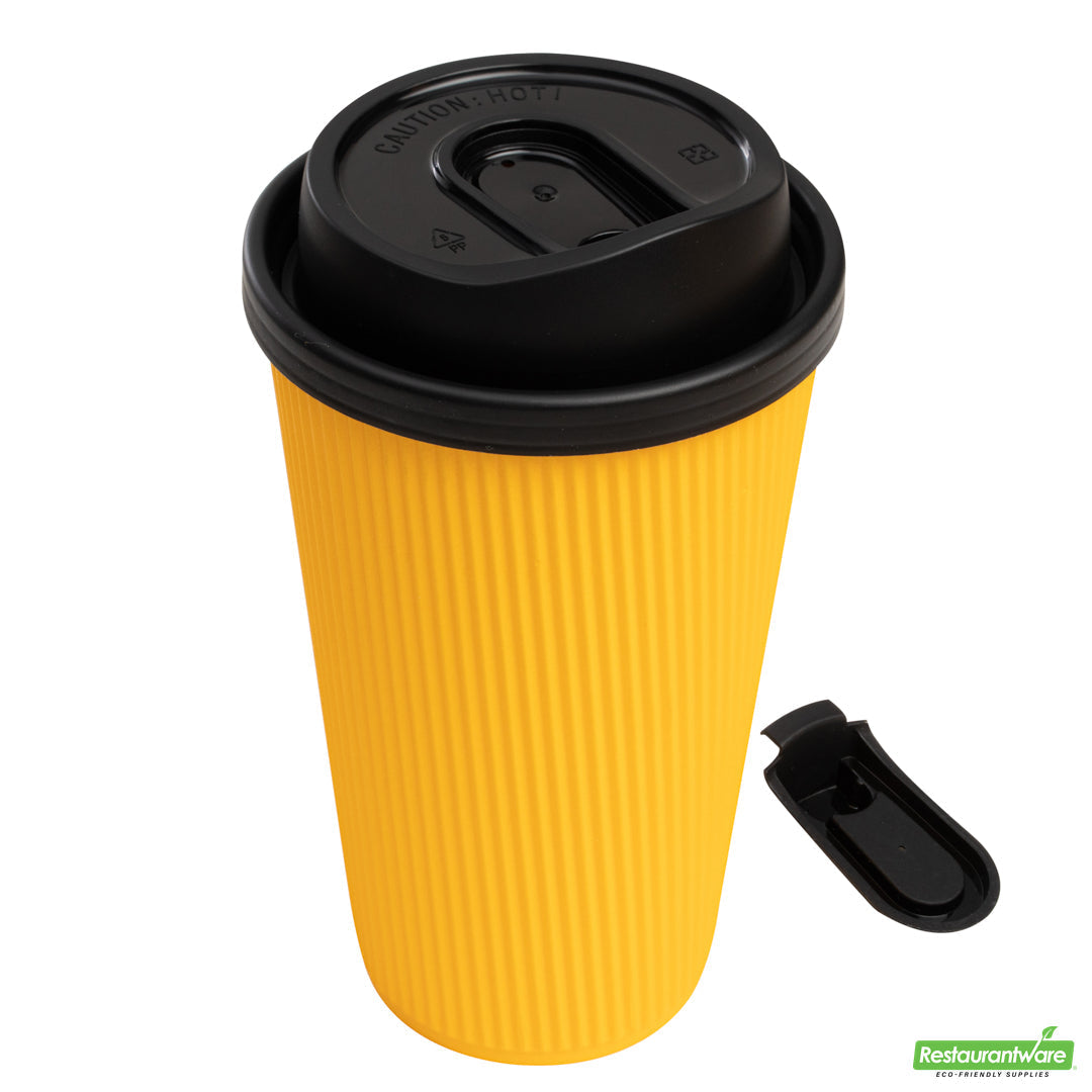 Wholesale Restaurantware Restpresso Black Plastic Coffee Cup Lid - with Detachable Plug, Fits 8, 12, 16 and 20 Oz- Bulk