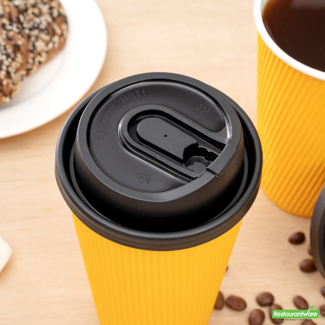 Wholesale Restaurantware Restpresso Black Plastic Coffee Cup Lid - with Detachable Plug, Fits 8, 12, 16 and 20 Oz- Bulk