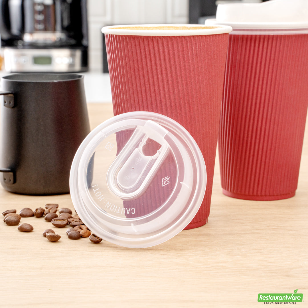 Wholesale Restaurantware Restpresso Clear Plastic Coffee Cup Lid - with Detachable Plug, Fits 8, 12, 16 and 20 Oz- Bulk
