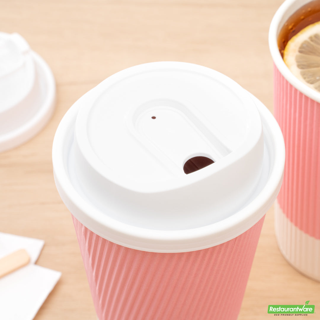 Wholesale Restaurantware Restpresso White Plastic Coffee Cup Lid - with Detachable Plug, Fits 8, 12, 16 and 20 Oz- Bulk