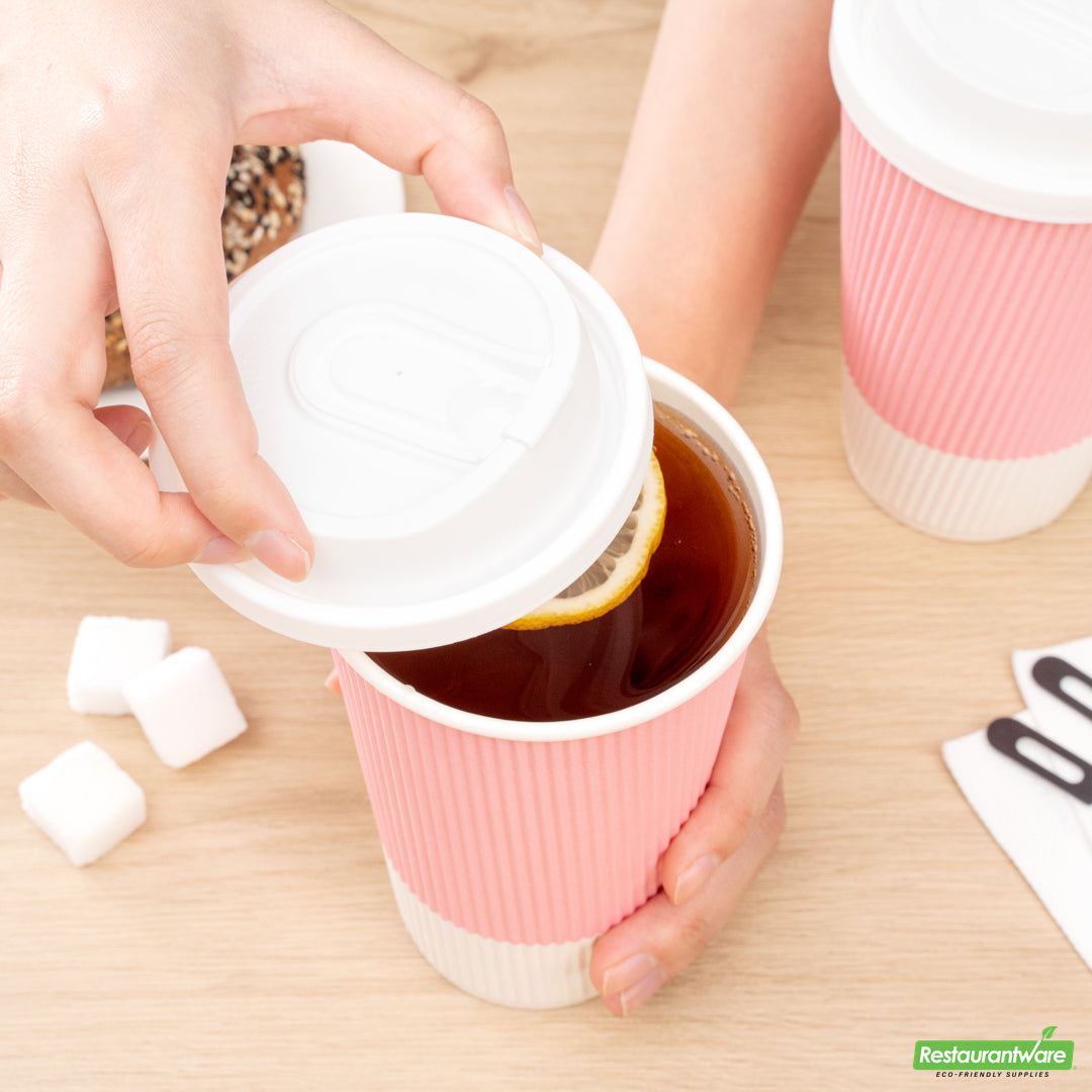 Wholesale Restaurantware Restpresso White Plastic Coffee Cup Lid - with Detachable Plug, Fits 8, 12, 16 and 20 Oz- Bulk