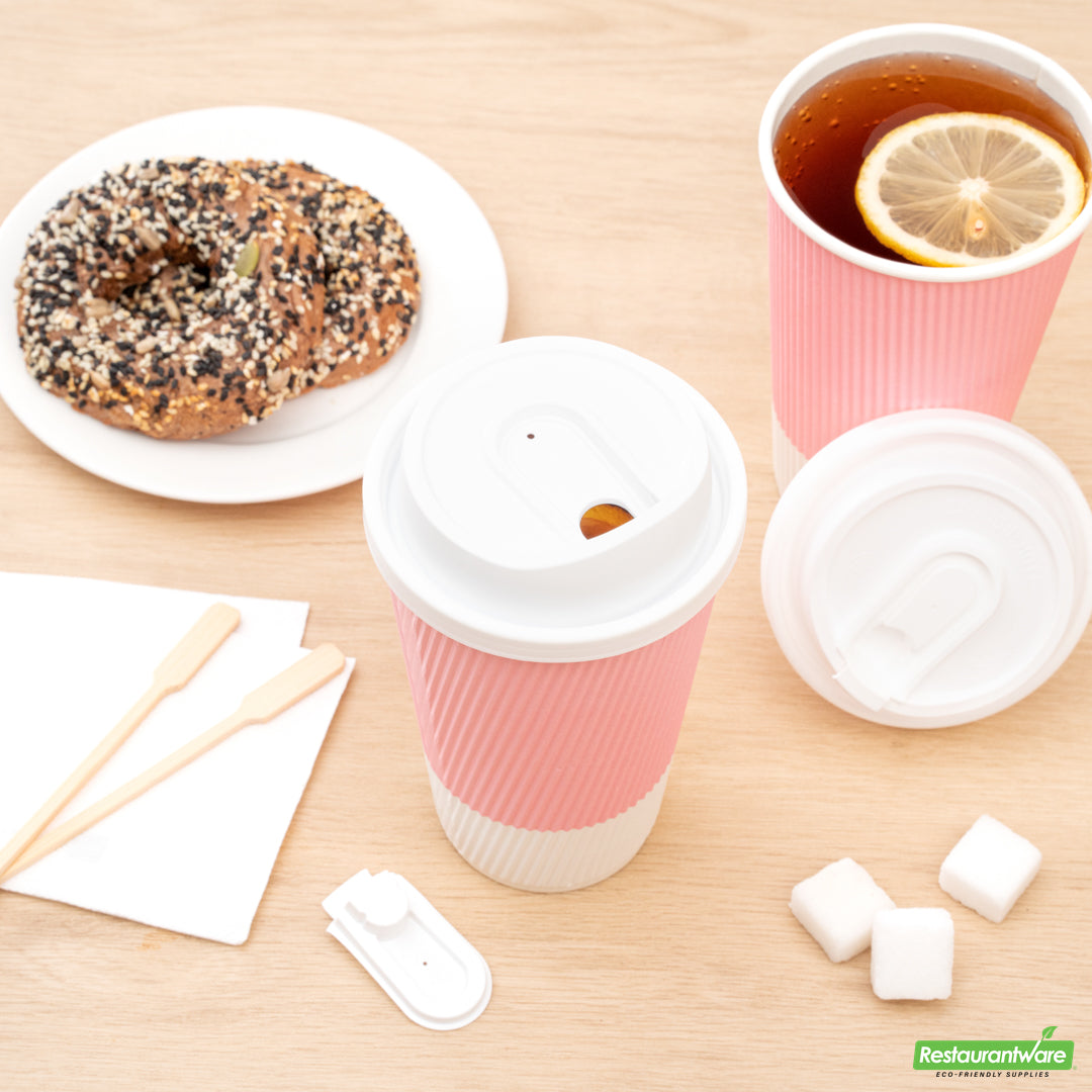 Wholesale Restaurantware Restpresso White Plastic Coffee Cup Lid - with Detachable Plug, Fits 8, 12, 16 and 20 Oz- Bulk