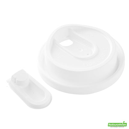 Wholesale Restaurantware Restpresso White Plastic Coffee Cup Lid - with Detachable Plug, Fits 8, 12, 16 and 20 Oz- Bulk