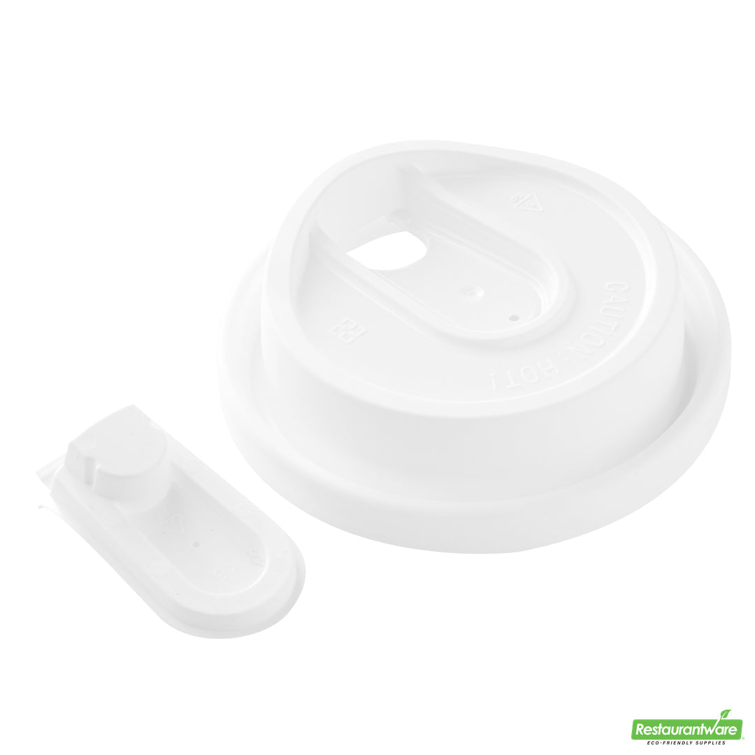 Wholesale Restaurantware Restpresso White Plastic Coffee Cup Lid - with Detachable Plug, Fits 8, 12, 16 and 20 Oz- Bulk