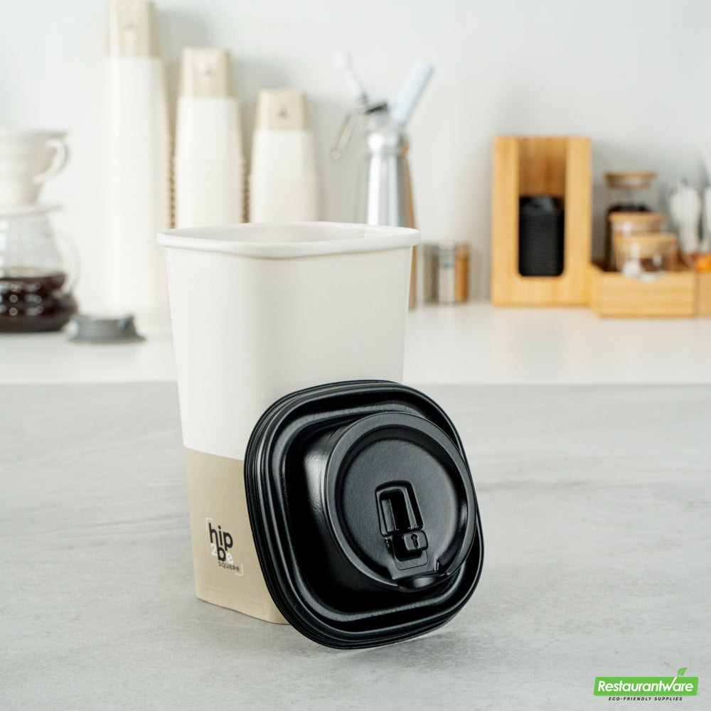 Wholesale Restaurantware Hip 2 Be Square Black Plastic Sippy Cup Lid - Fits 12, 16 and 22 oz- Bulk