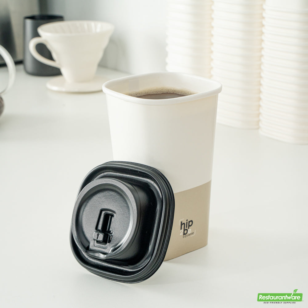 Wholesale Restaurantware Hip 2 Be Square Black Plastic Sippy Cup Lid - Fits 12, 16 and 22 oz- Bulk