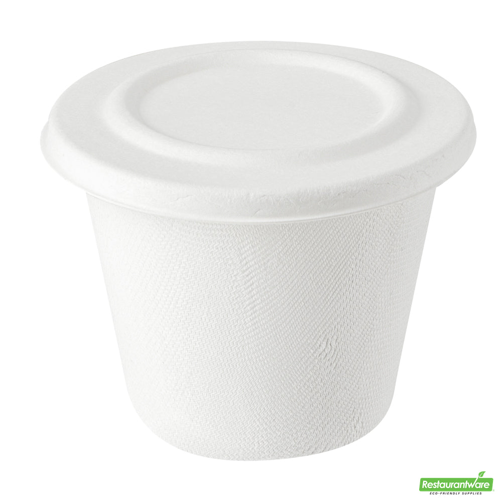 Wholesale Restaurantware Pulp Safe No PFAS Added Round White Sugarcane / Bagasse Lid - Home Compostable, Fits 15 oz Soup Cup- Bulk