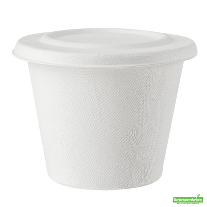 Wholesale Restaurantware Pulp Safe No PFAS Added Round White Sugarcane / Bagasse Lid - Home Compostable, Fits 15 oz Soup Cup- Bulk