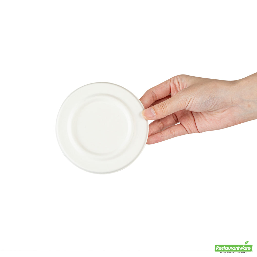 Wholesale Restaurantware Pulp Safe No PFAS Added Round White Sugarcane / Bagasse Lid - Home Compostable, Fits 15 oz Soup Cup- Bulk