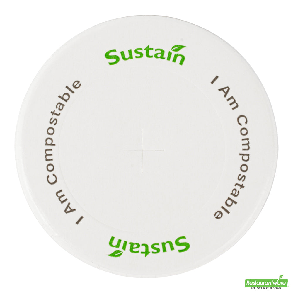 Wholesale Restaurantware Sustain White Paper Cold Cup Flat Lid - Fits 9, 12, 16, 20 and 22 oz, PLA Lining, Compostable- Bulk