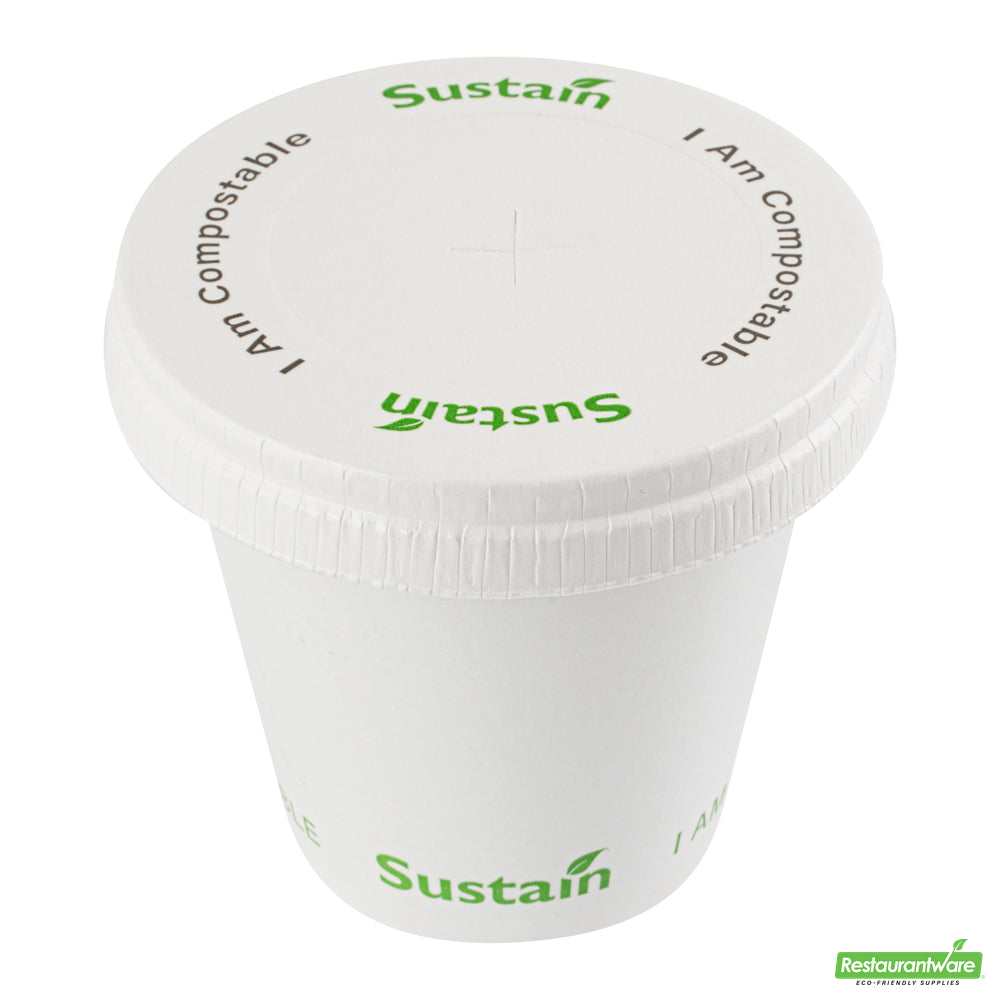 Wholesale Restaurantware Sustain White Paper Cold Cup Flat Lid - Fits 9, 12, 16, 20 and 22 oz, PLA Lining, Compostable- Bulk