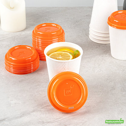 Wholesale Restaurantware Restpresso Glossy Tangerine Orange Plastic Coffee Cup Lid - Fits 8, 12, 16 and 20 oz- Bulk