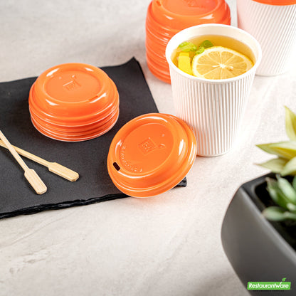 Wholesale Restaurantware Restpresso Glossy Tangerine Orange Plastic Coffee Cup Lid - Fits 8, 12, 16 and 20 oz- Bulk