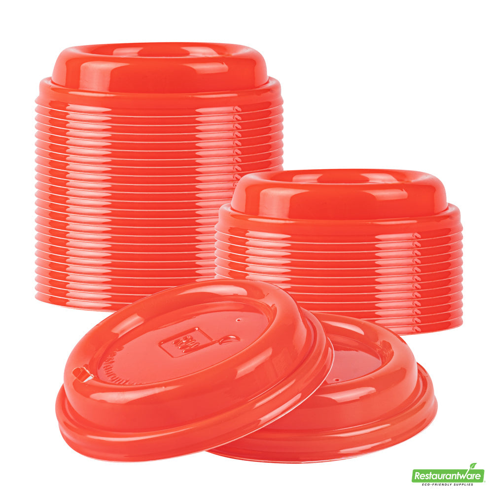 Wholesale Restaurantware Restpresso Glossy Red Plastic Coffee Cup Lid - Fits 8, 12, 16 and 20 oz- Bulk
