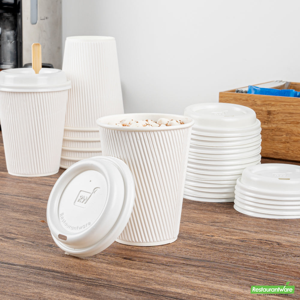 Wholesale Restaurantware Restpresso Glossy White Plastic Coffee Cup Lid - Fits 8, 12, 16 and 20 oz- Bulk