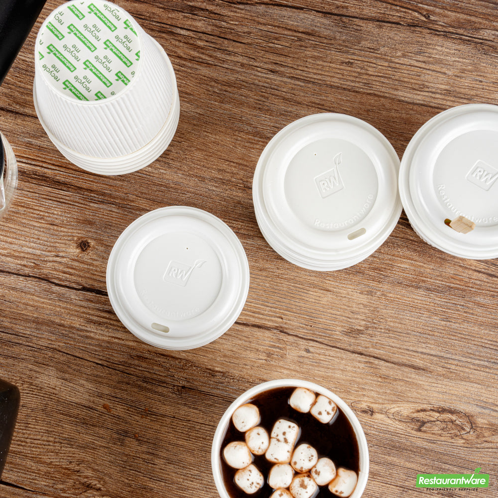 Wholesale Restaurantware Restpresso Glossy White Plastic Coffee Cup Lid - Fits 8, 12, 16 and 20 oz- Bulk