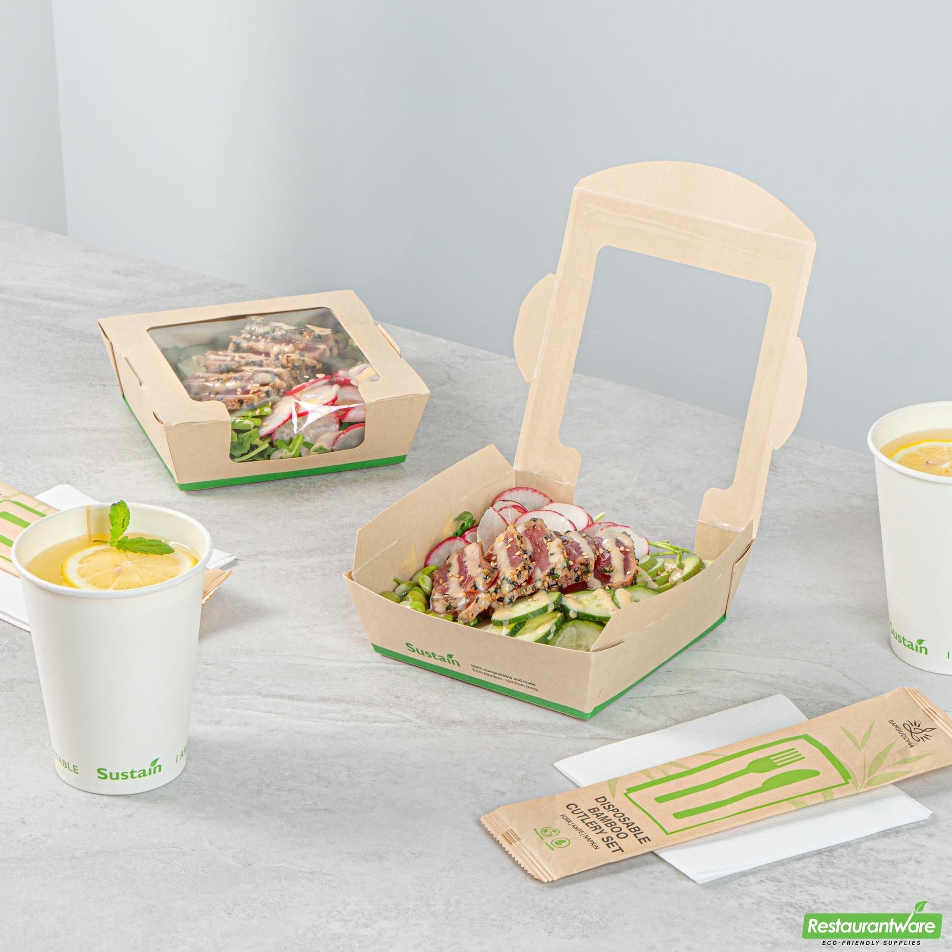 Wholesale Restaurantware 26 Oz Bamboo Paper Medium Bio Salad Box - 5.7" X 5.7" X 1.8"- Bulk
