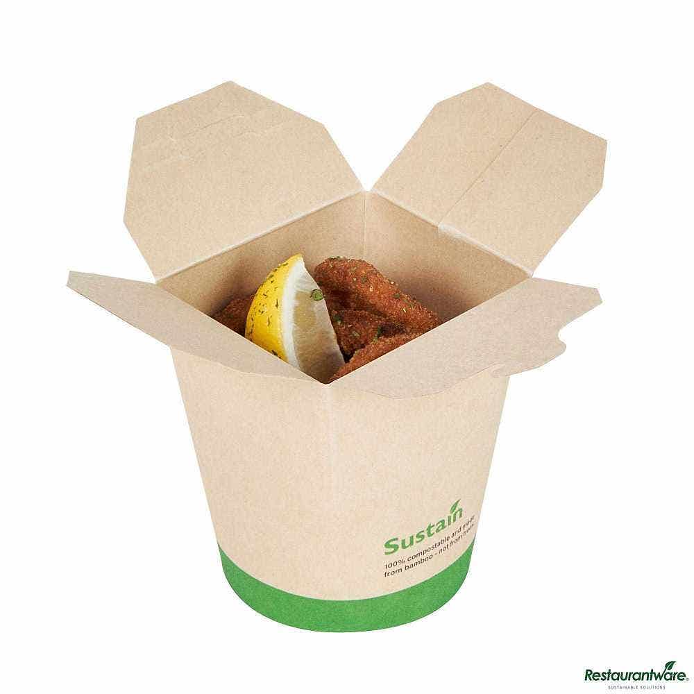 Wholesale Restaurantware Sustain 16 Oz Round Bamboo Paper Noodle Take Out Container 50 ct- Bulk