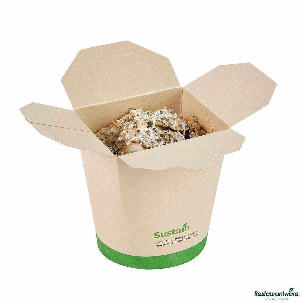Wholesale Restaurantware Sustain 32 Oz Round Bamboo Paper Noodle Take Out Container 50 ct- Bulk