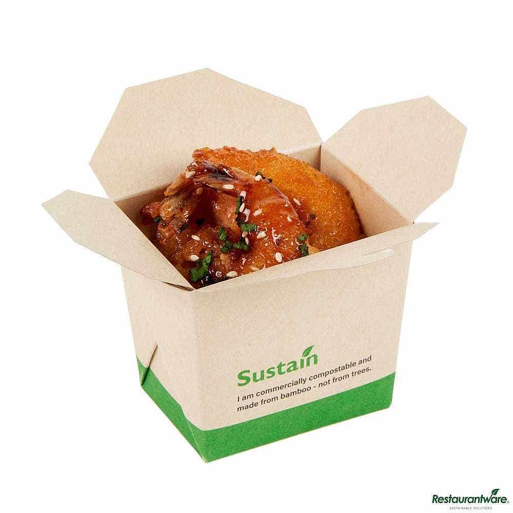 Wholesale Restaurantware Sustain 8 Oz Square Bamboo Paper Noodle Take Out Container 50 ct- Bulk