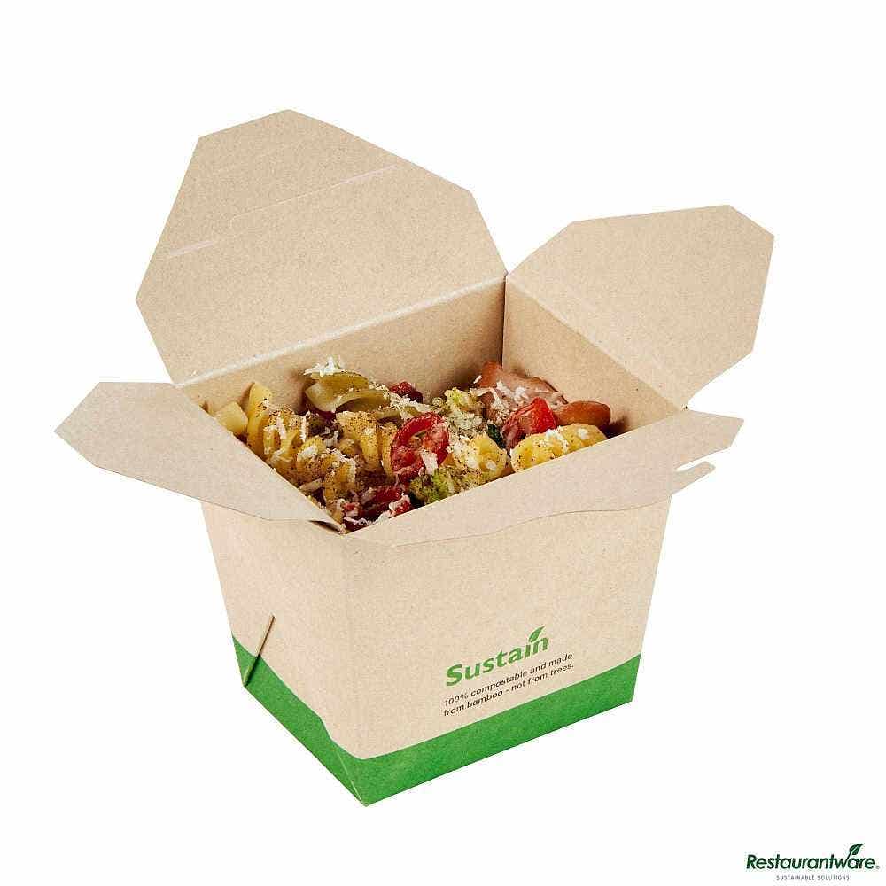 Wholesale Restaurantware Sustain 16 Oz Square Bamboo Paper Noodle Take Out Container 50 ct- Bulk