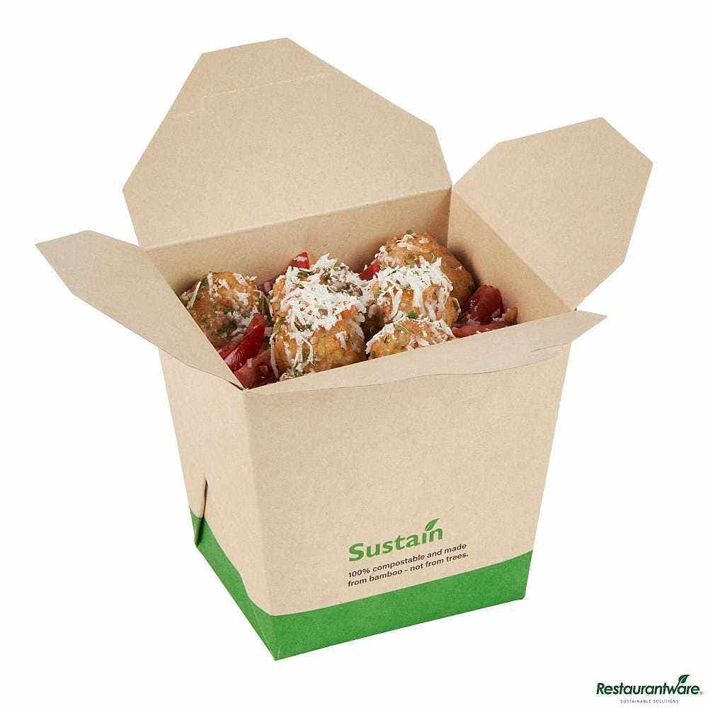 Wholesale Restaurantware Sustain 26 Oz Square Bamboo Paper Noodle Take Out Container 50 ct- Bulk