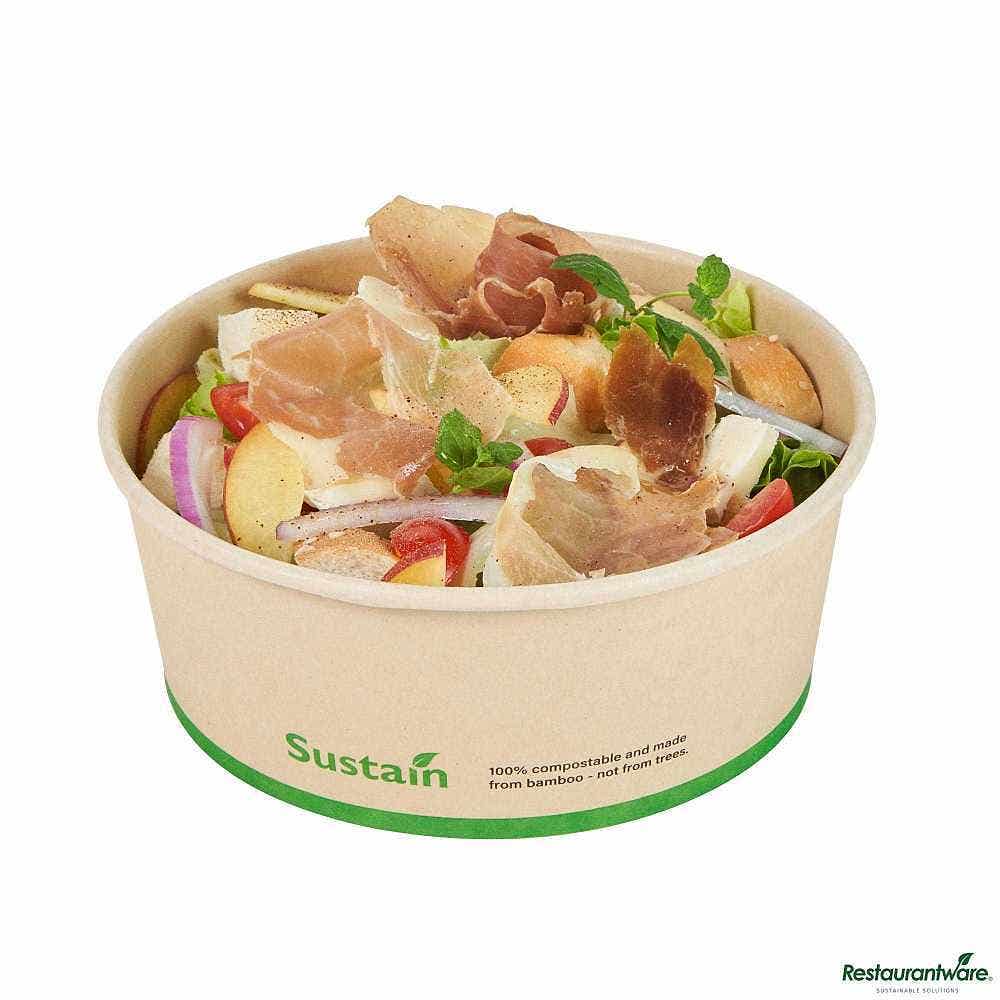Wholesale Restaurantware Sustain 25 Oz Round Bamboo Paper Salad Container 50 ct- Bulk