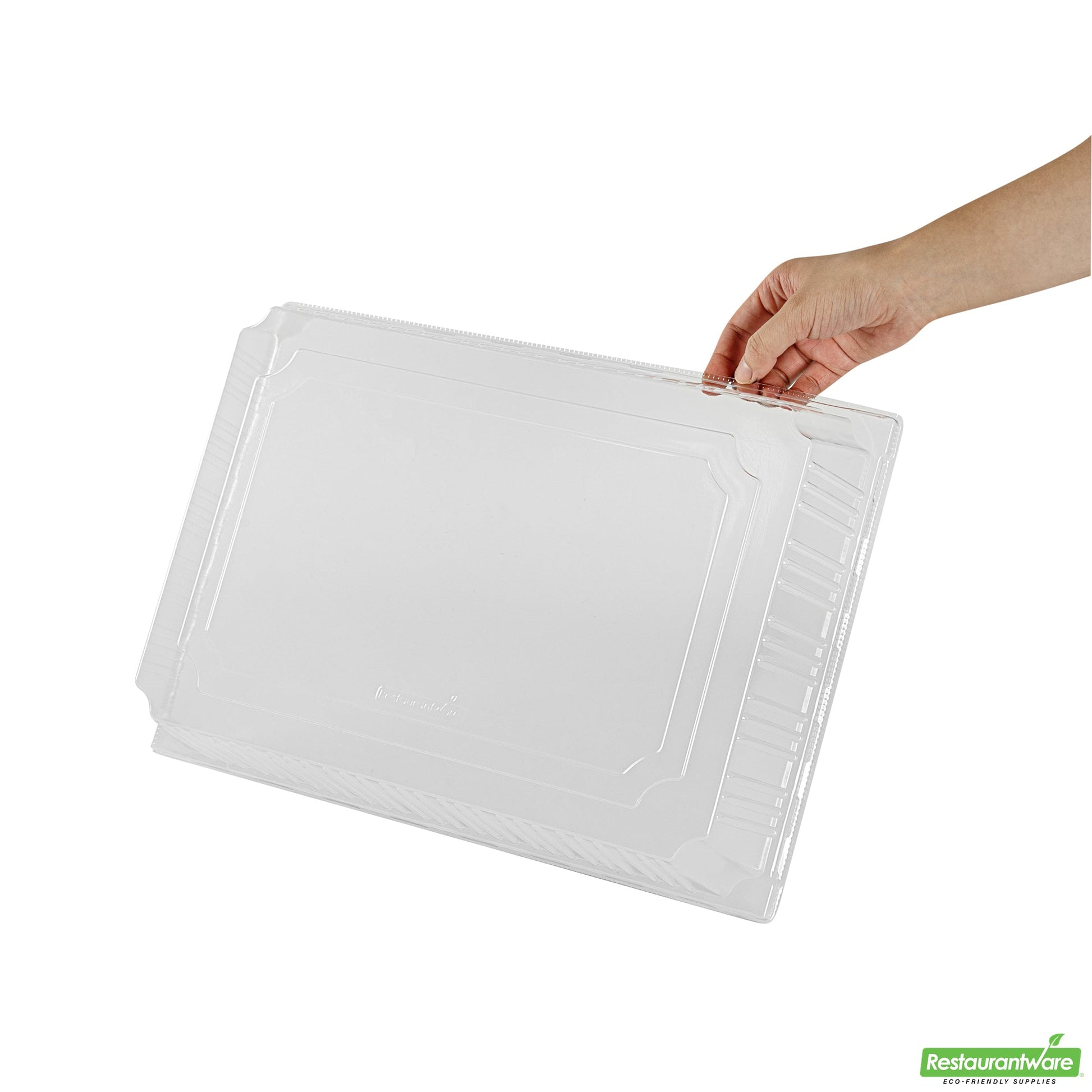 Wholesale Restaurantware Taipei Rectangle Clear Plastic Lid - Fits 15 1/4 x 10 3/4 Poplar Plate- Bulk