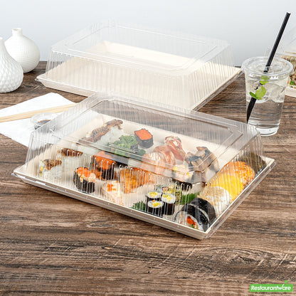 Wholesale Restaurantware Taipei Rectangle Clear Plastic Lid - Fits 15 1/4 x 10 3/4 Poplar Plate- Bulk