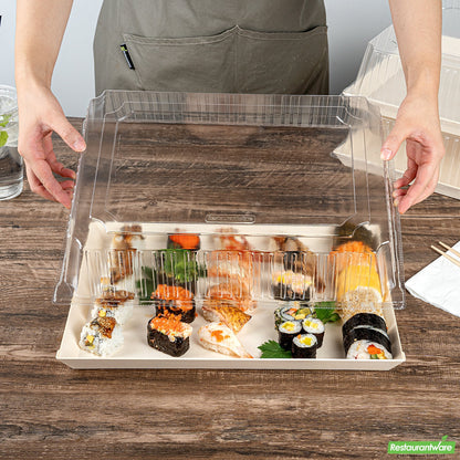 Wholesale Restaurantware Taipei Rectangle Clear Plastic Lid - Fits 15 1/4 x 10 3/4 Poplar Plate- Bulk