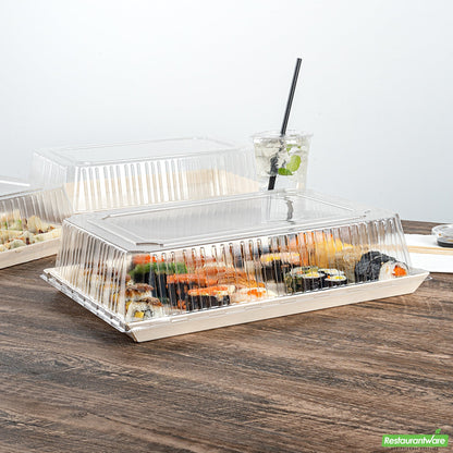 Wholesale Restaurantware Taipei Rectangle Clear Plastic Lid - Fits 15 1/4 x 10 3/4 Poplar Plate- Bulk