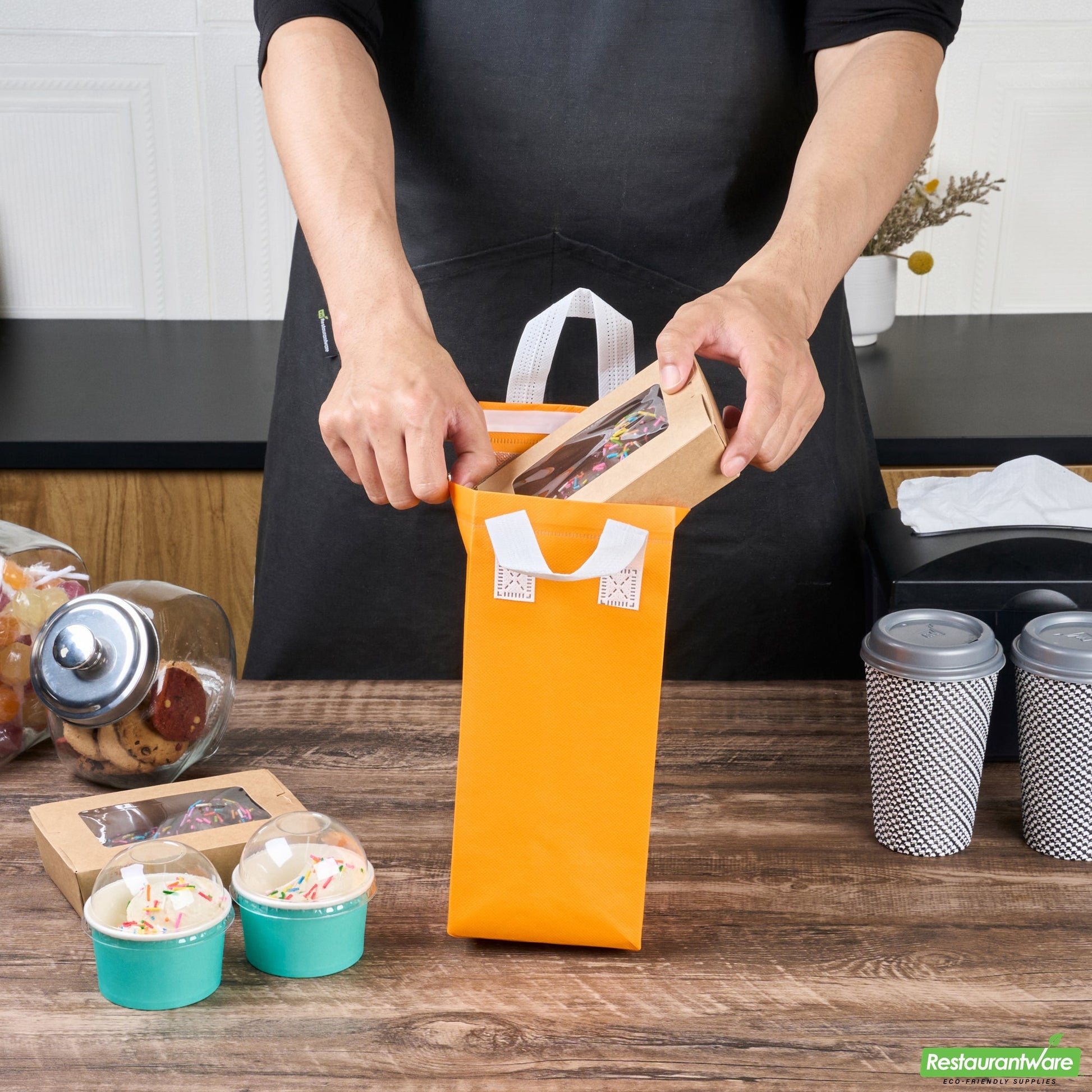 Wholesale Restaurantware Bag Tek Orange Insulated Take Out Bag - Tamper-Evident - 4 3/4 X 4 X 11 - 25 Count Box- Bulk