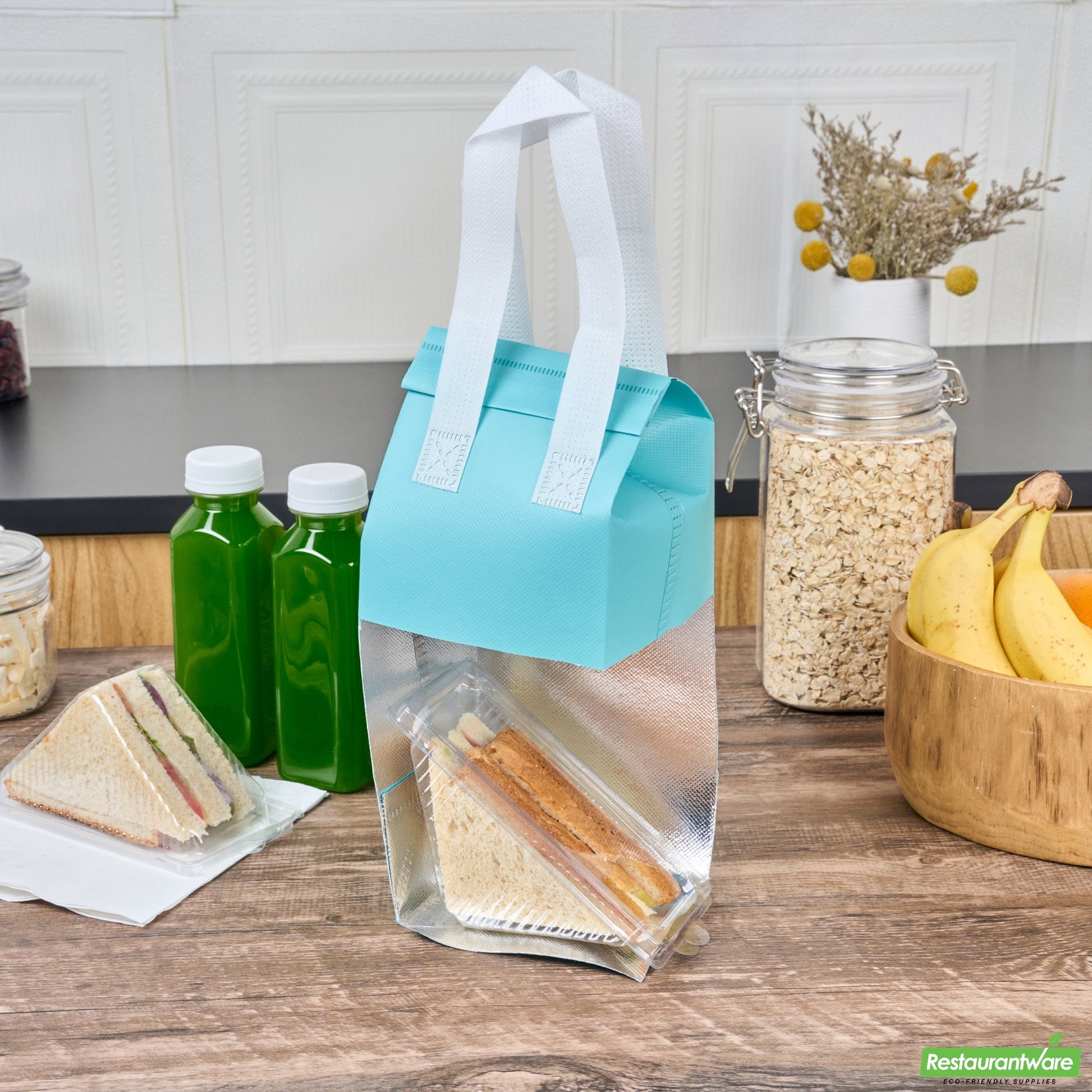 Wholesale Restaurantware Bag Tek Teal Insulated Take Out Bag - Tamper-Evident - 4 3/4 X 4 X 11 - 25 Count Box- Bulk