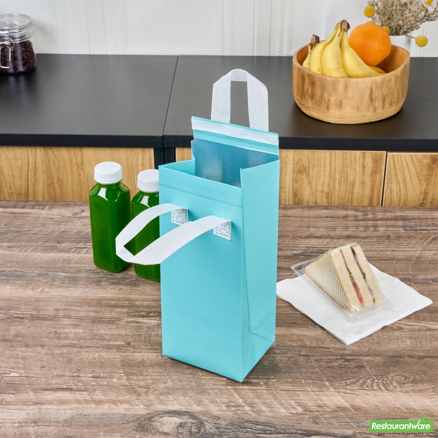 Wholesale Restaurantware Bag Tek Teal Insulated Take Out Bag - Tamper-Evident - 4 3/4 X 4 X 11 - 100 Count Box- Bulk