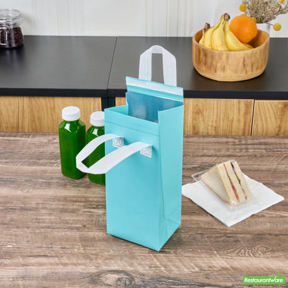 Wholesale Restaurantware Bag Tek Teal Insulated Take Out Bag - Tamper-Evident - 4 3/4 X 4 X 11 - 100 Count Box- Bulk