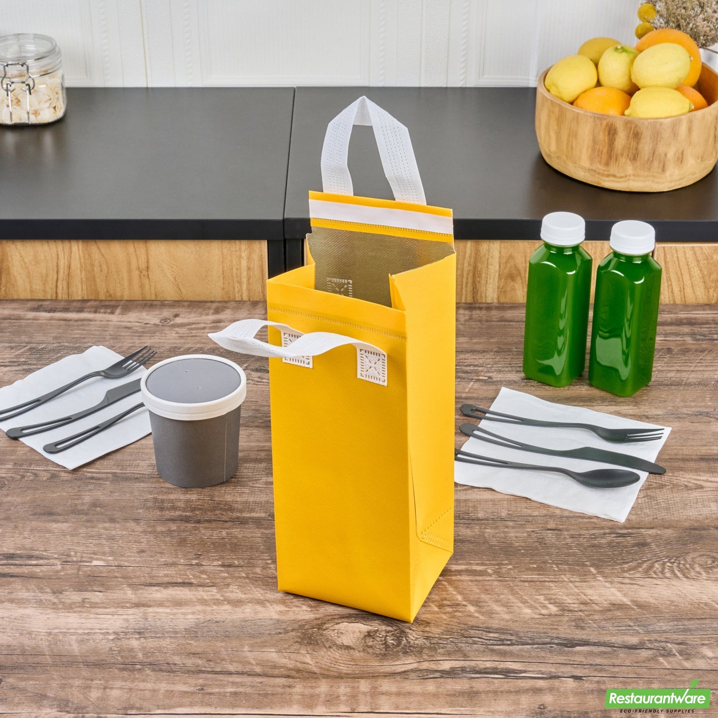 Wholesale Restaurantware Bag Tek Yellow Insulated Take Out Bag - Tamper-Evident - 4 3/4 X 4 X 11 - 25 Count Box- Bulk