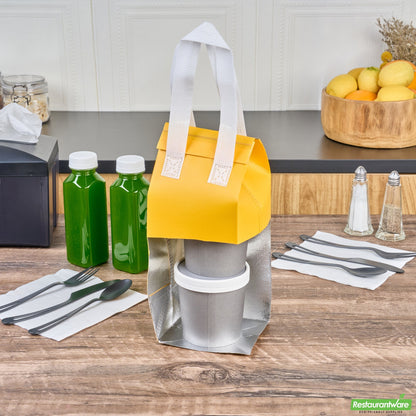 Wholesale Restaurantware Bag Tek Yellow Insulated Take Out Bag - Tamper-Evident - 4 3/4 X 4 X 11 - 25 Count Box- Bulk