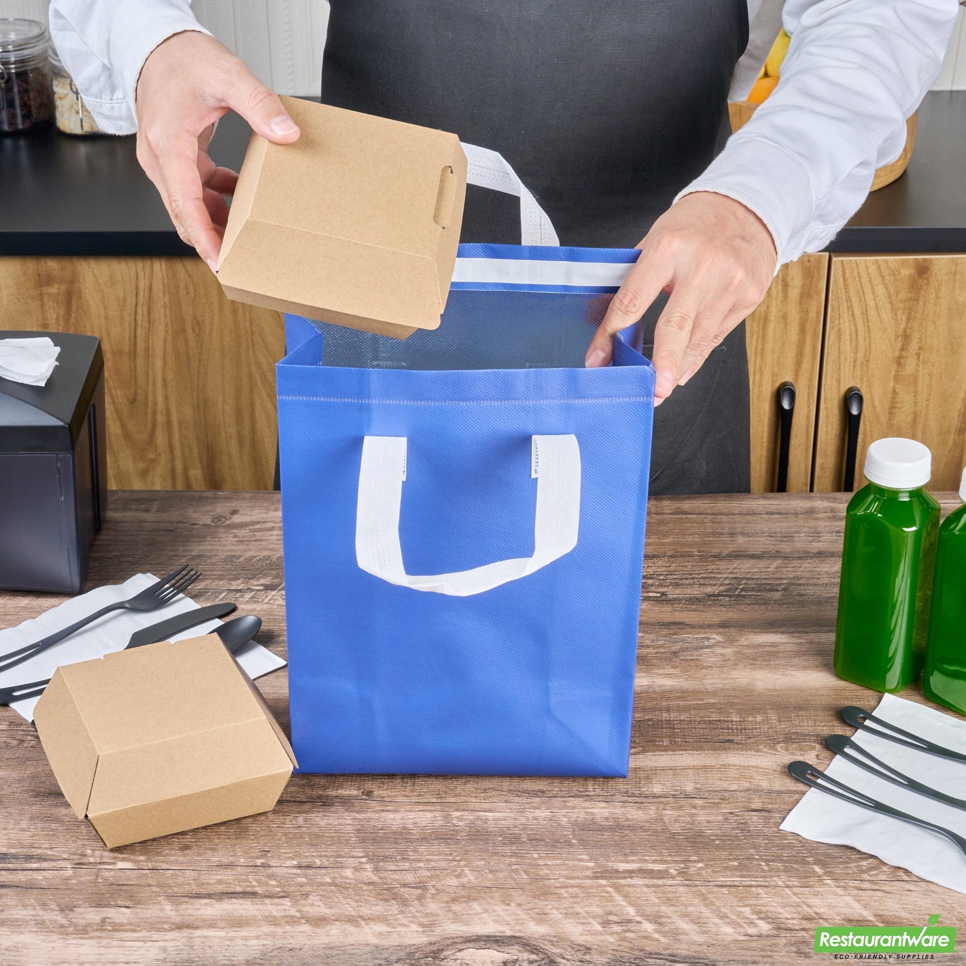 Wholesale Restaurantware Bag Tek Blue Insulated Take Out Bag - Tamper-Evident - 8 1/4 X 4 1/4 X 10 3/4 - 100 Count Box- Bulk