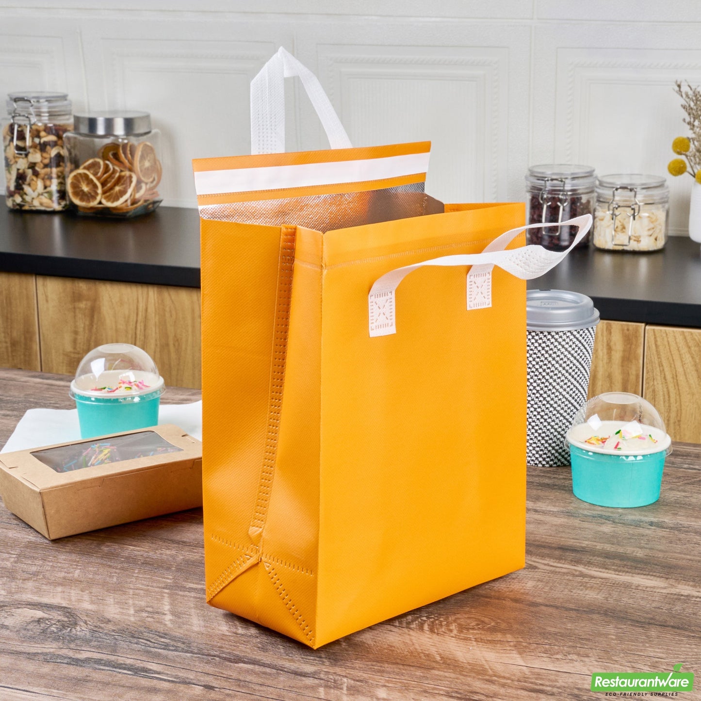 Wholesale Restaurantware Bag Tek Orange Insulated Take Out Bag - Tamper-Evident - 8 1/4 X 4 1/4 X 10 3/4 - 25 Count Box- Bulk