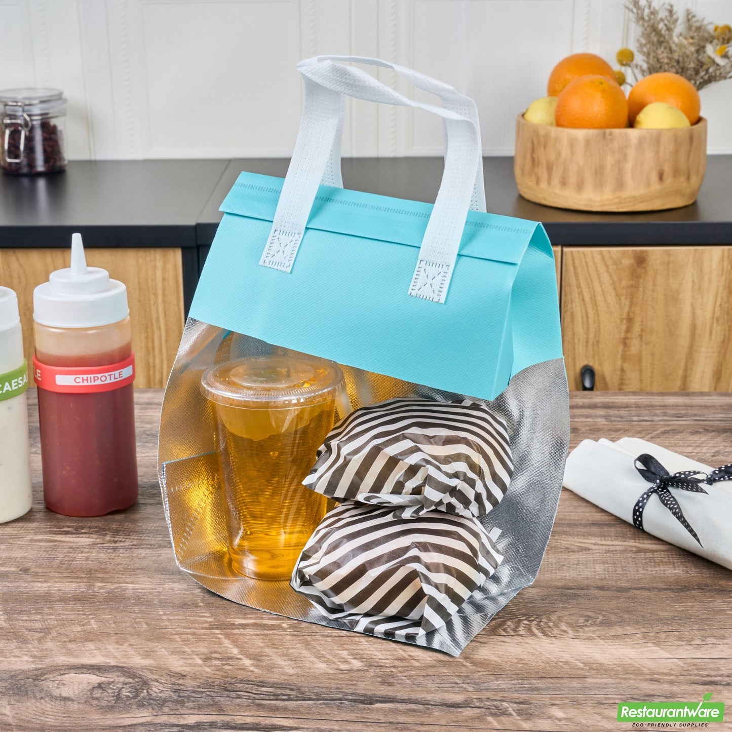 Wholesale Restaurantware Bag Tek Teal Insulated Take Out Bag - Tamper-Evident - 8 1/4 X 4 1/4 X 10 3/4 - 25 Count Box- Bulk